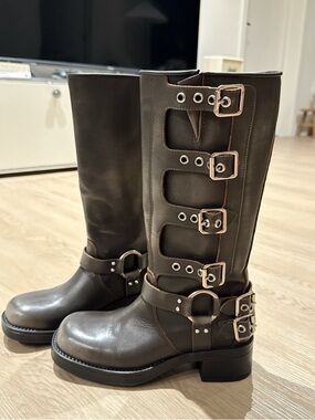 Steve Madden Dark Brown Buckle Moto Boots
